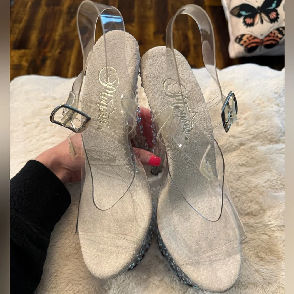 🔥 NWOT Pleaser Stardance Heels sz 7 Clear with Rhinestones! Sparkles Barbie✨ - Picture 5 of 11